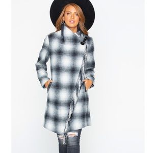 Tasha polizzi black and white plaid coat